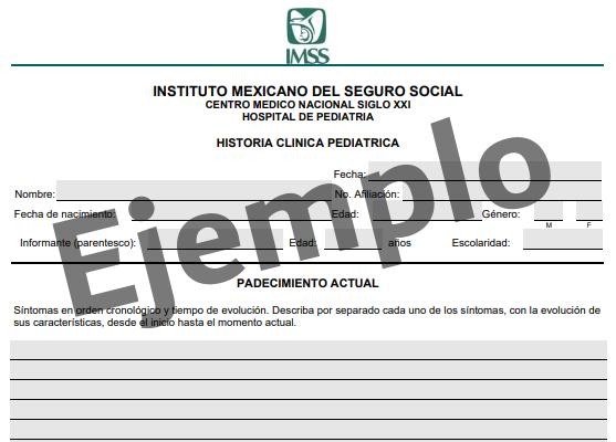 Ejemplo formato historia clínica pediátrica del IMSS