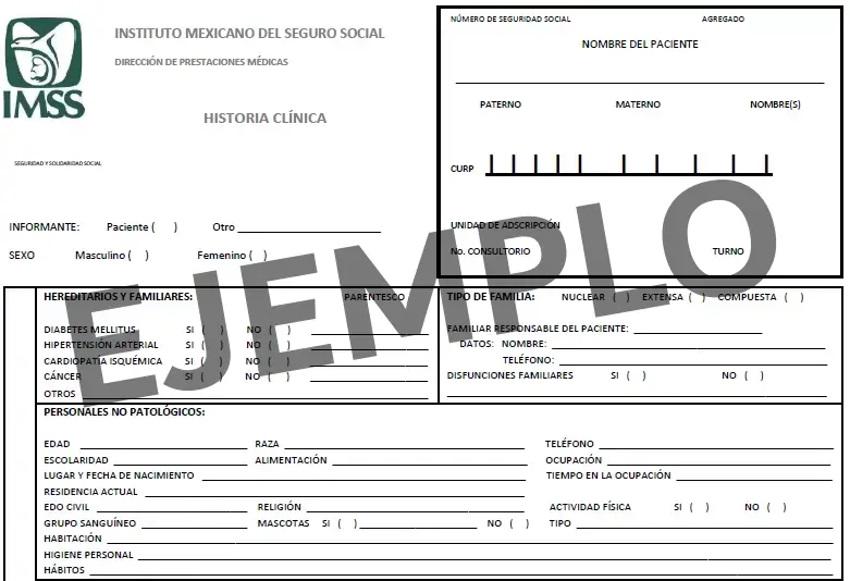 Ejemplo historia clínica del IMSS